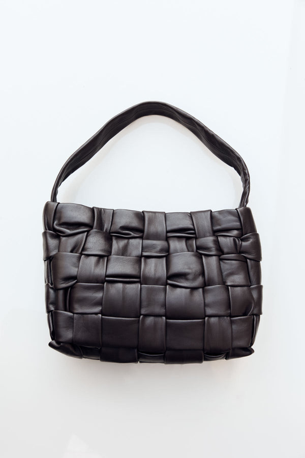 Textured Mini Woven Tote - Chocolate