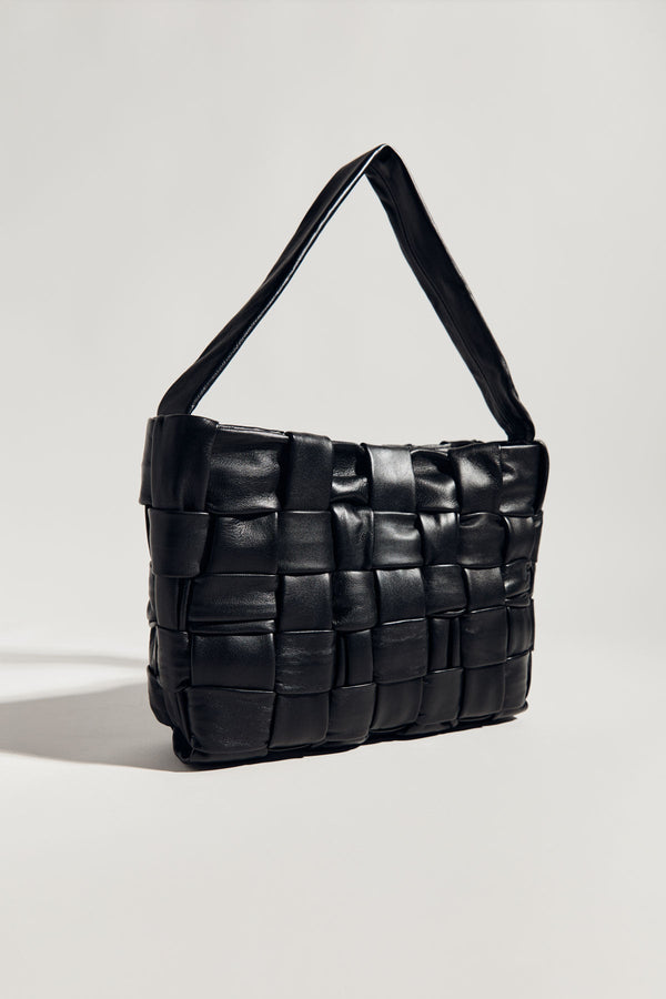 Textured Mini Woven Tote - Black