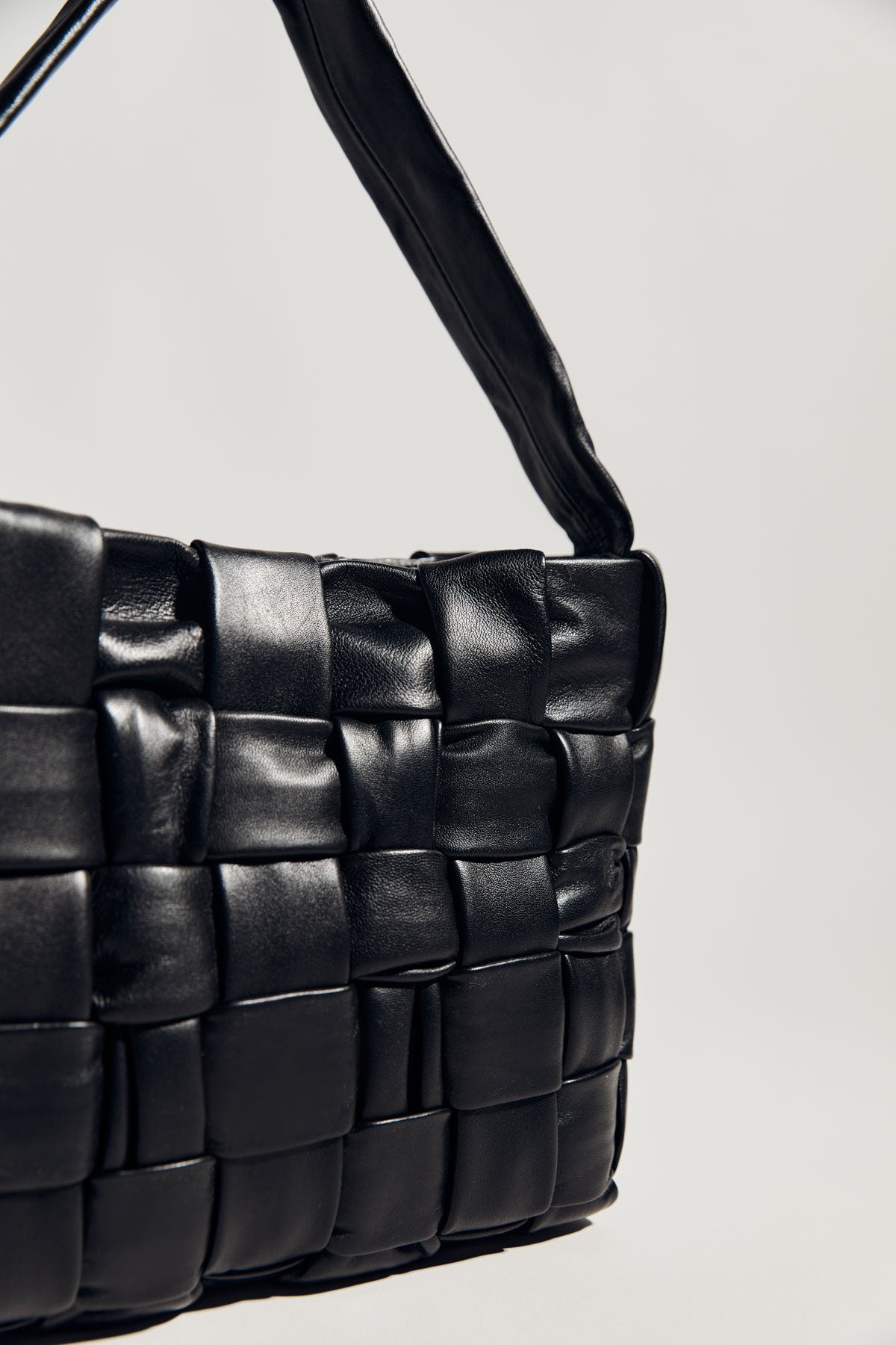 Textured Mini Woven Tote - Black