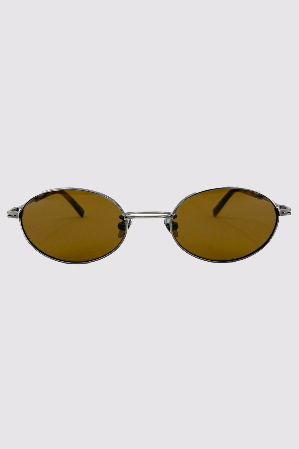 Fine Metal Oval Sunglasses - Chrome/Brown