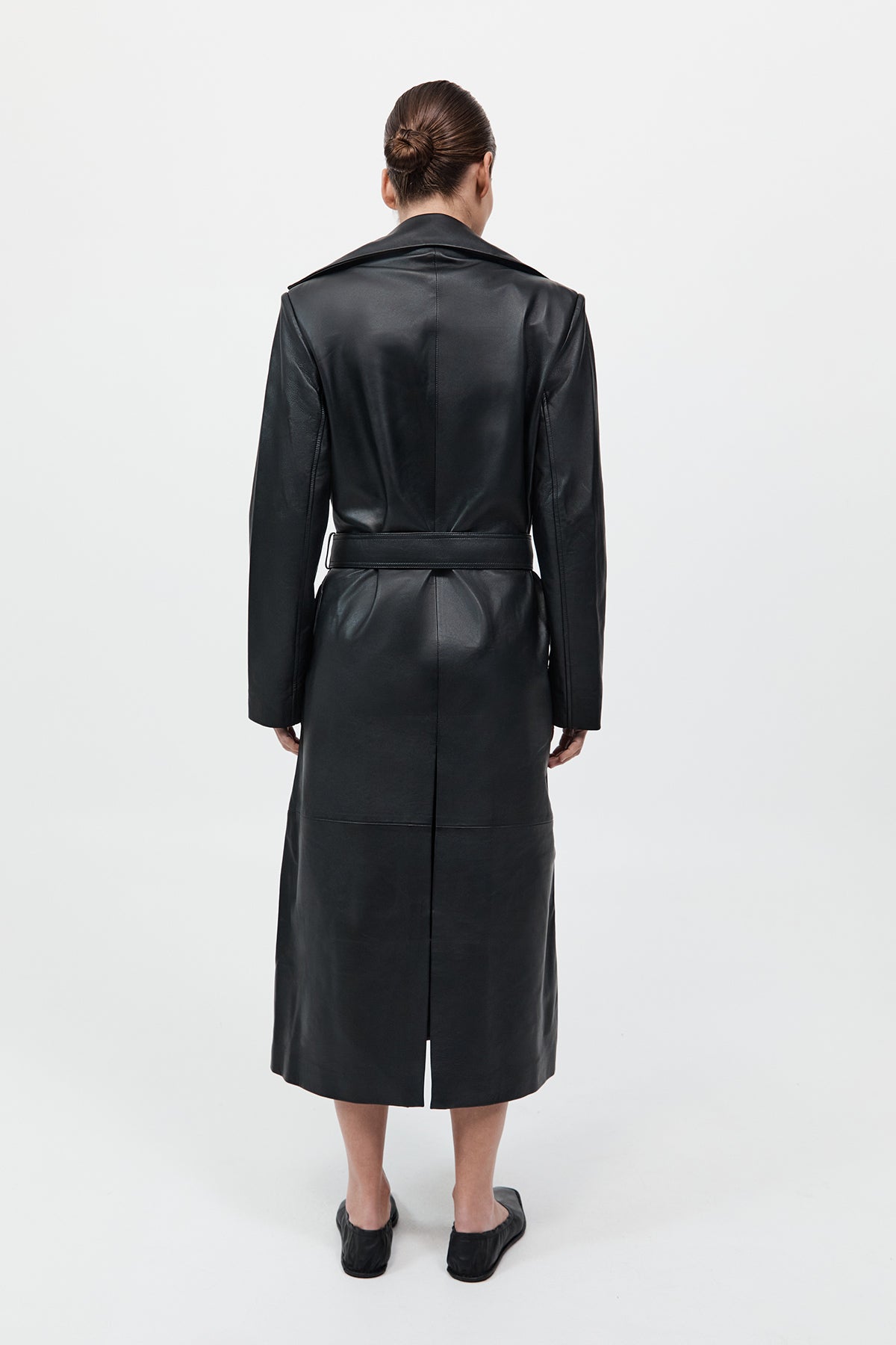 Leather Trench Coat - Black