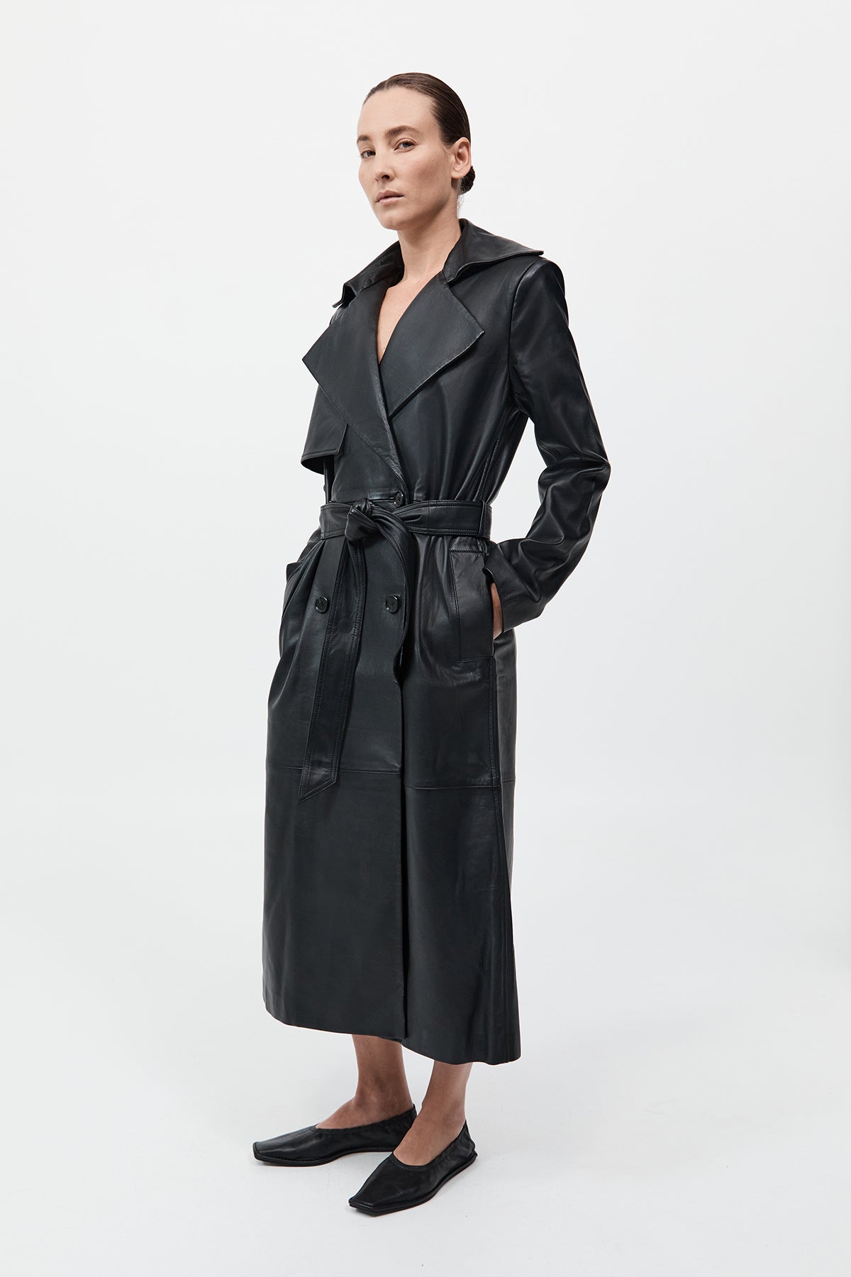 Leather Trench Coat - Black