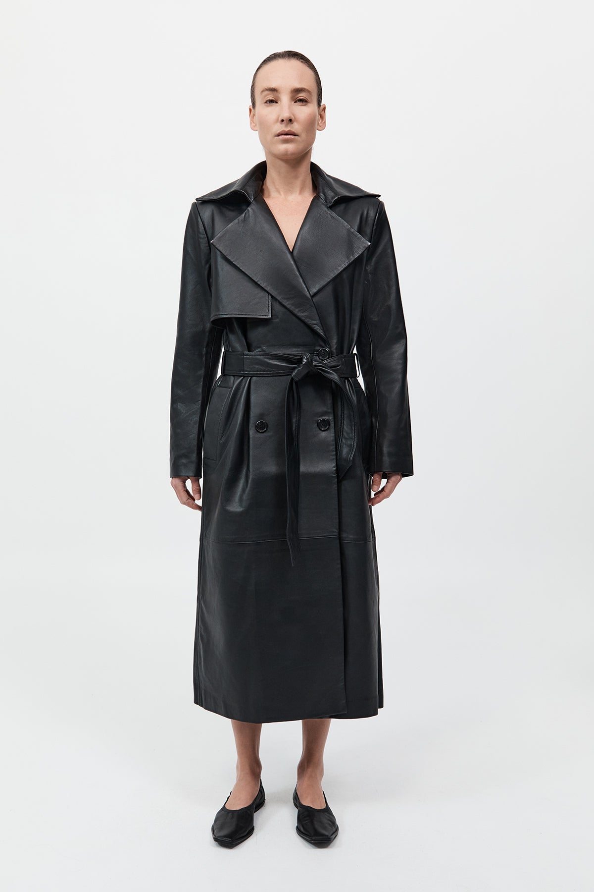 Leather Trench Coat - Black