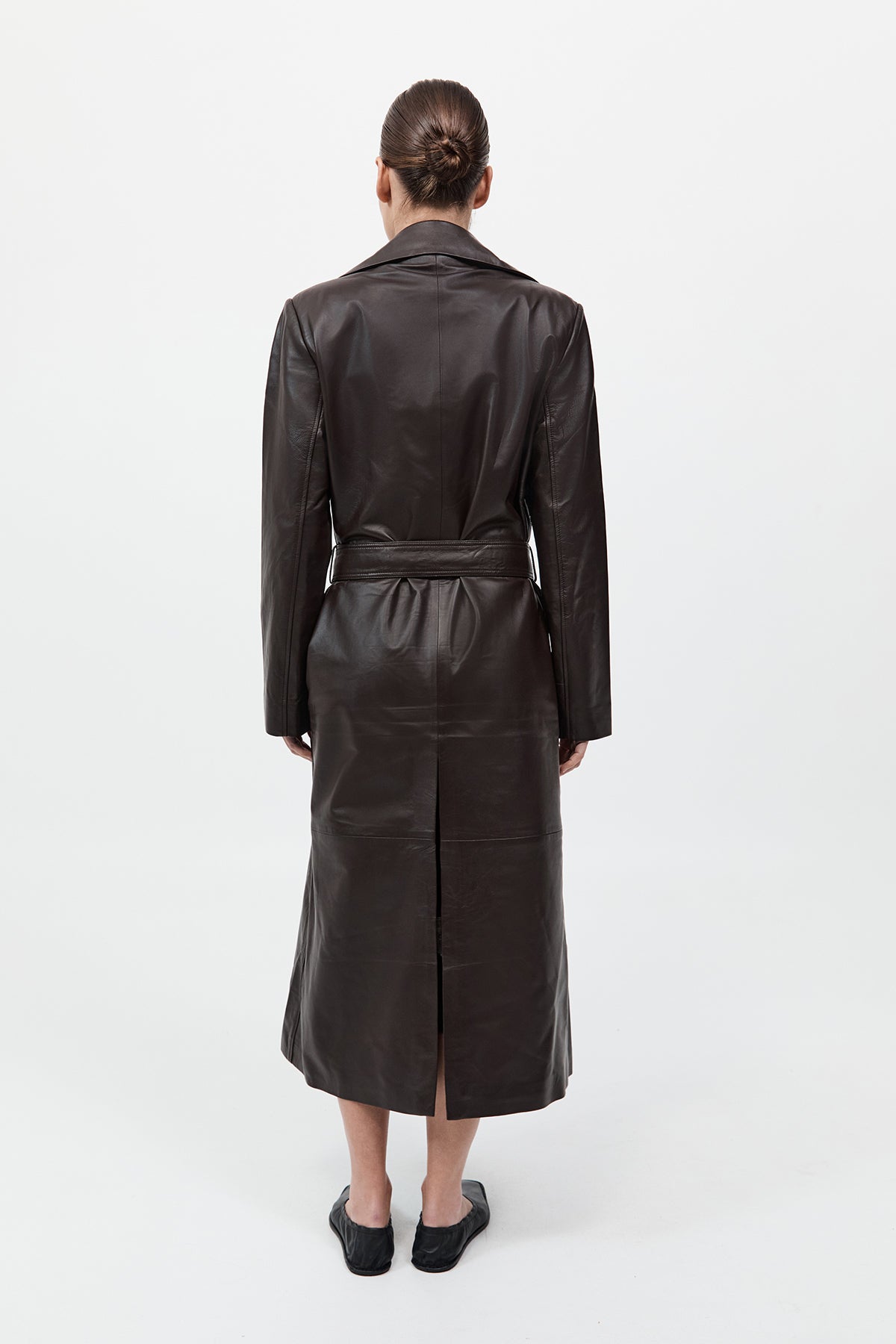 Leather Trench Coat - Chocolate