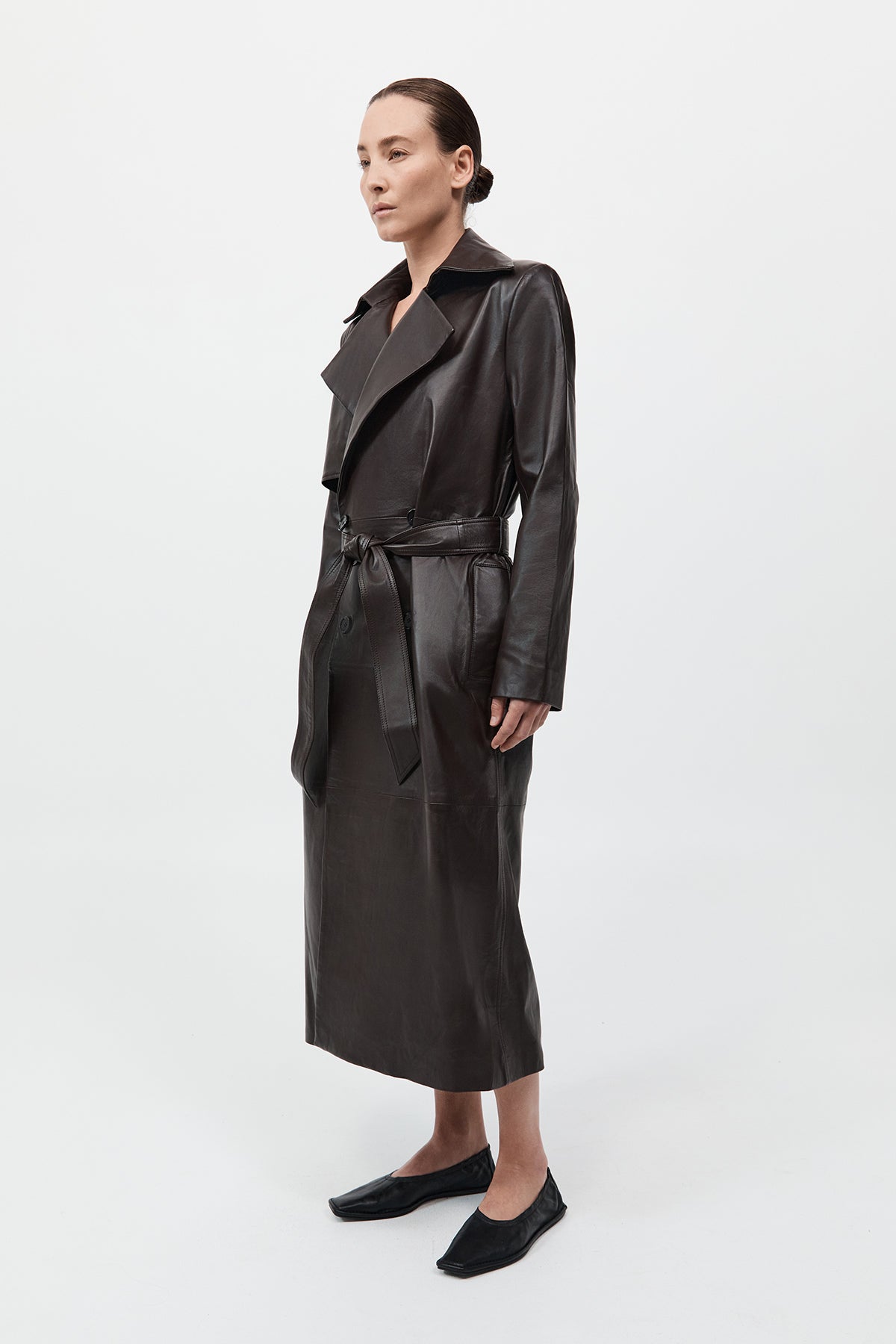 Leather Trench Coat - Chocolate