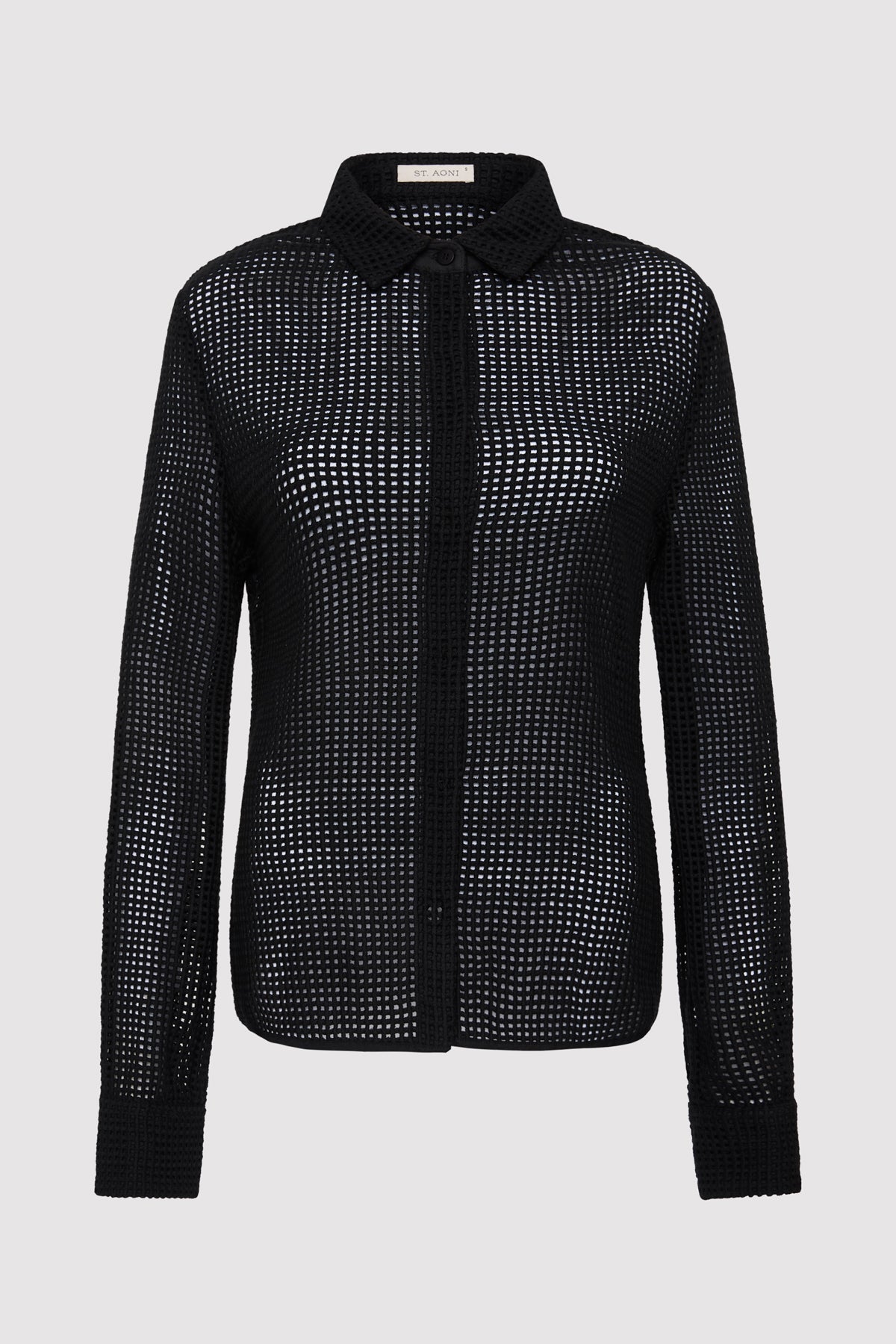 Fitted Cotton Grid Shirt - Black