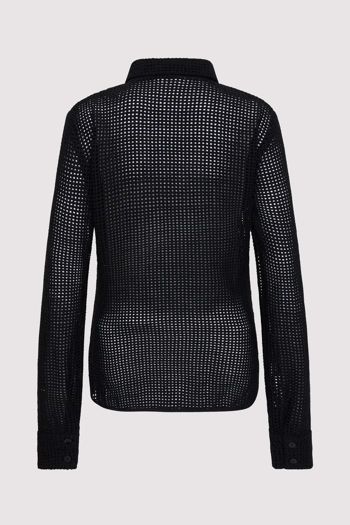 Fitted Cotton Grid Shirt - Black