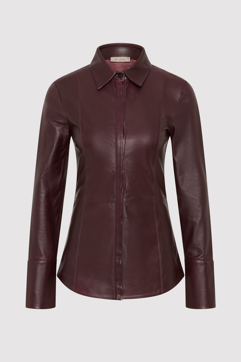 Leather Panelled Shirt - Bordeaux