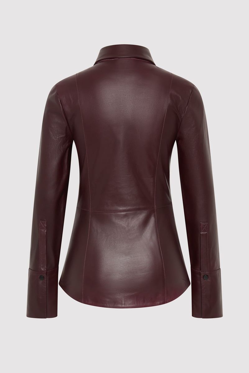 Leather Panelled Shirt - Bordeaux