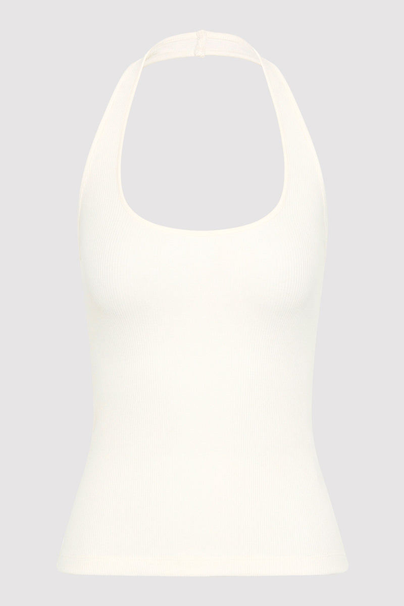 Rib Halter Top - White