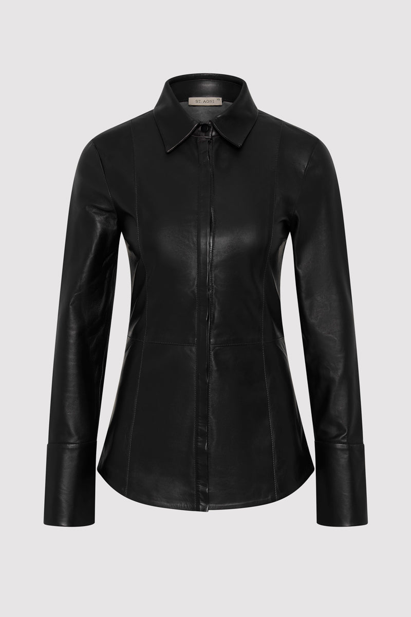 Leather Panelled Shirt - Black