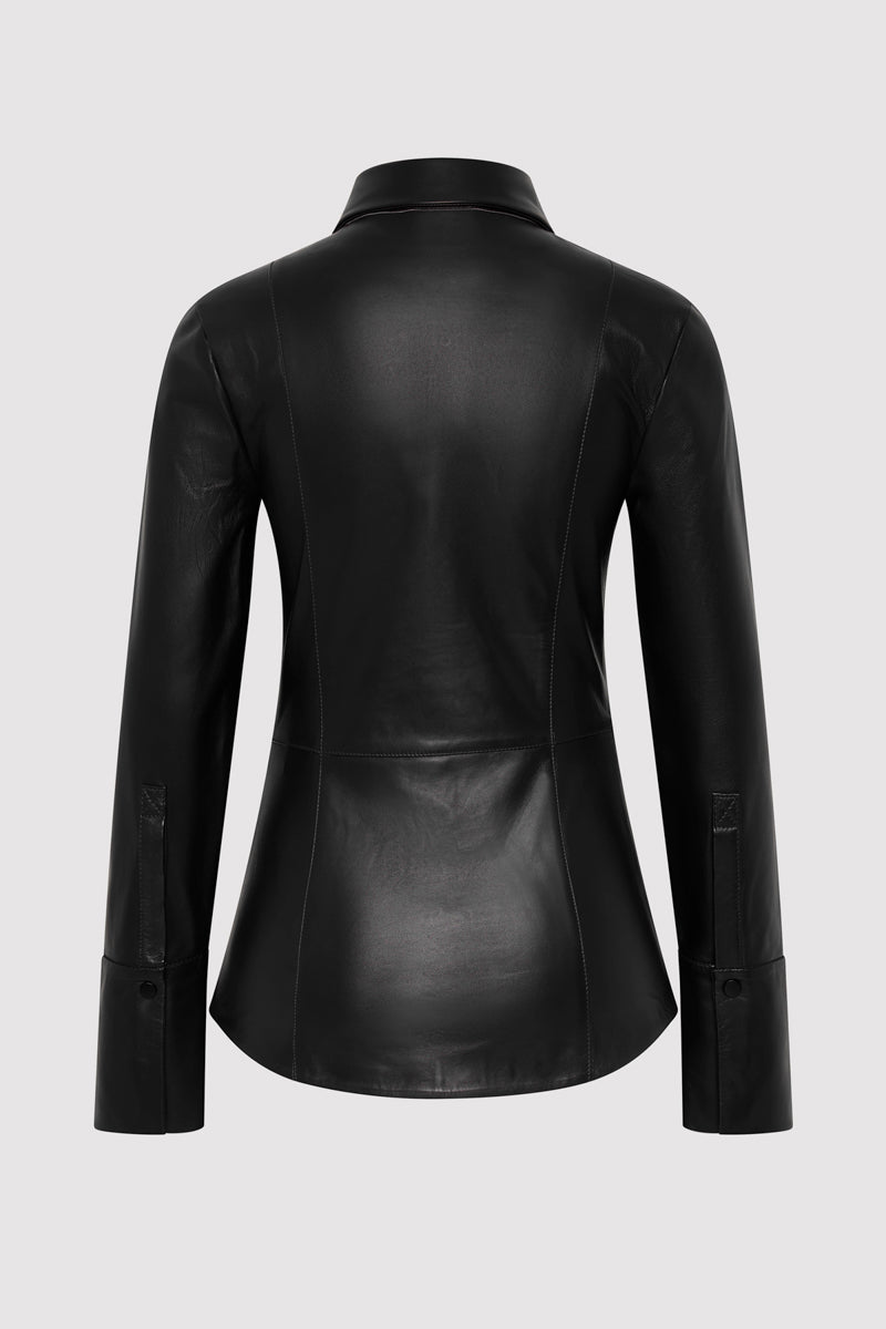 Leather Panelled Shirt - Black