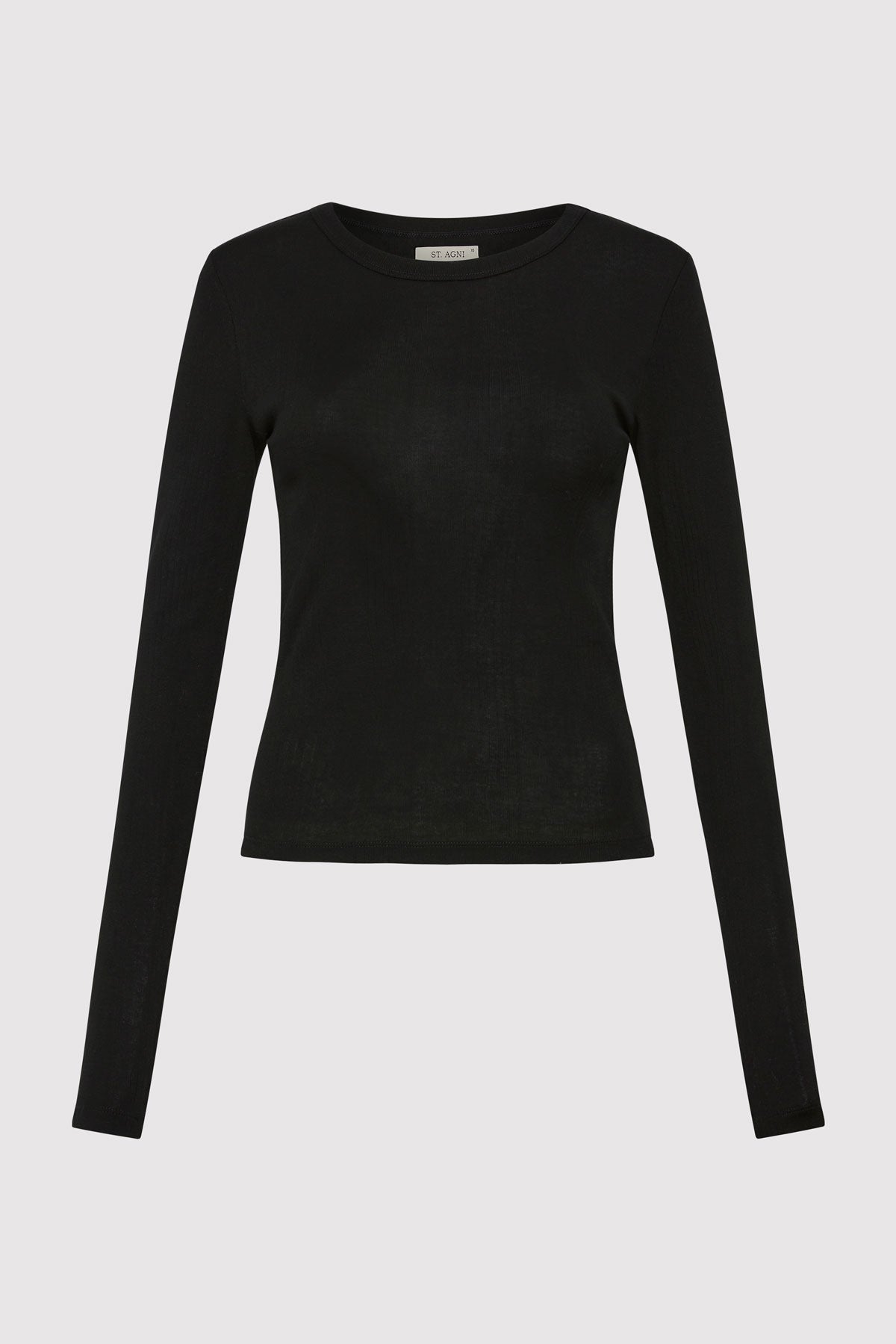 Organic Cotton Soft Rib Long Sleeve Top - Black