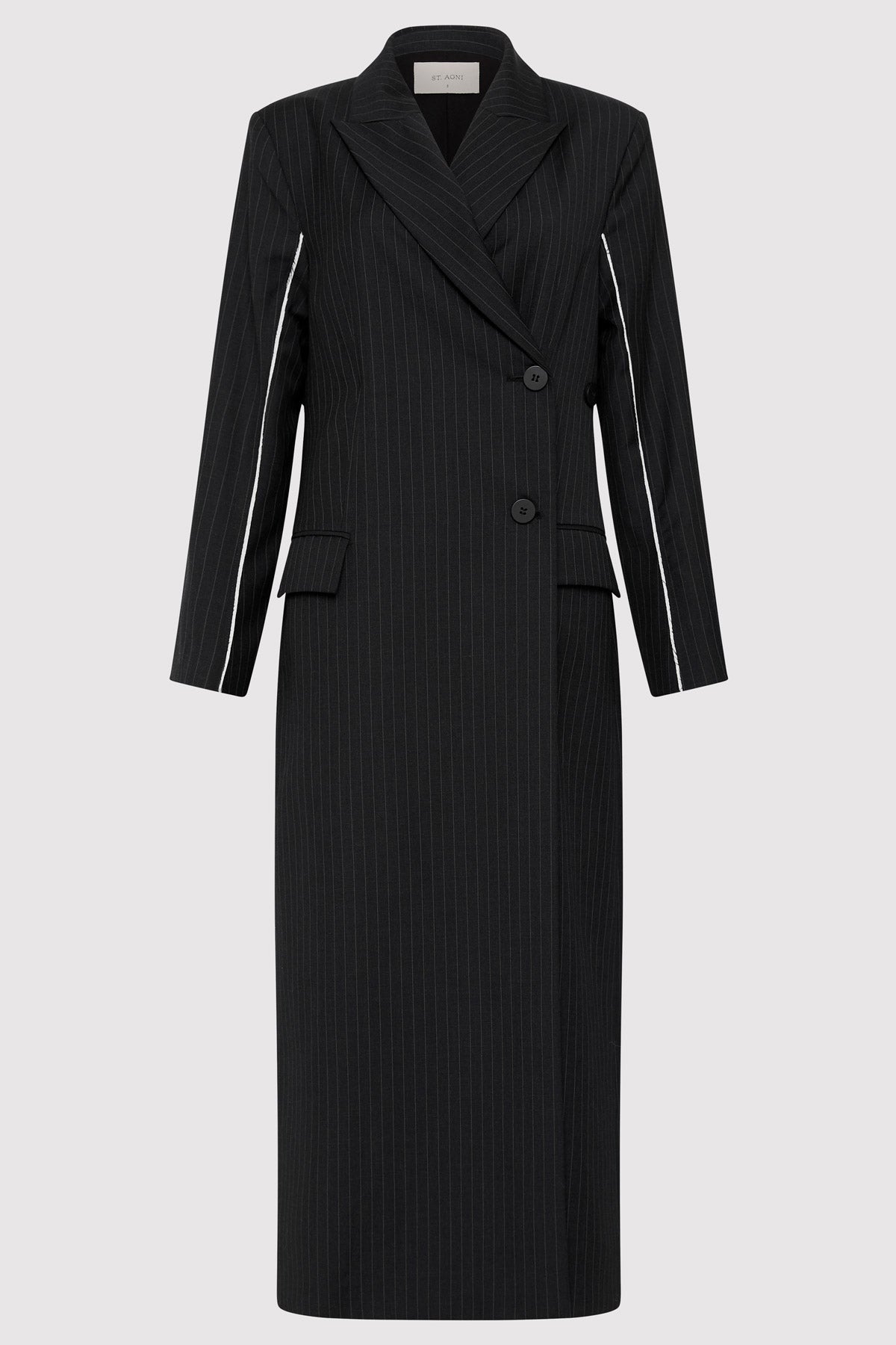 Pinstripe Maxi Coat - Black