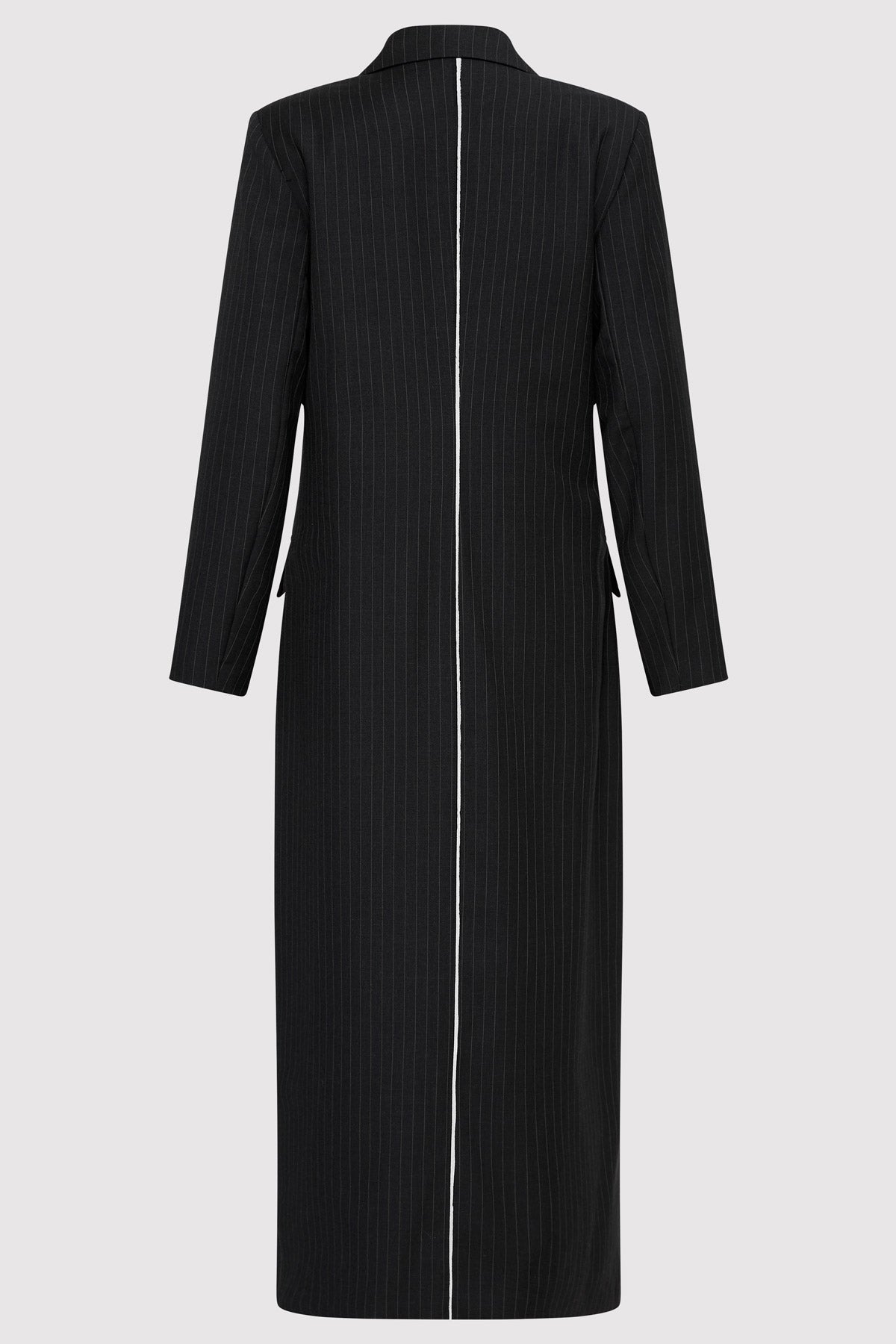 Pinstripe Maxi Coat - Black