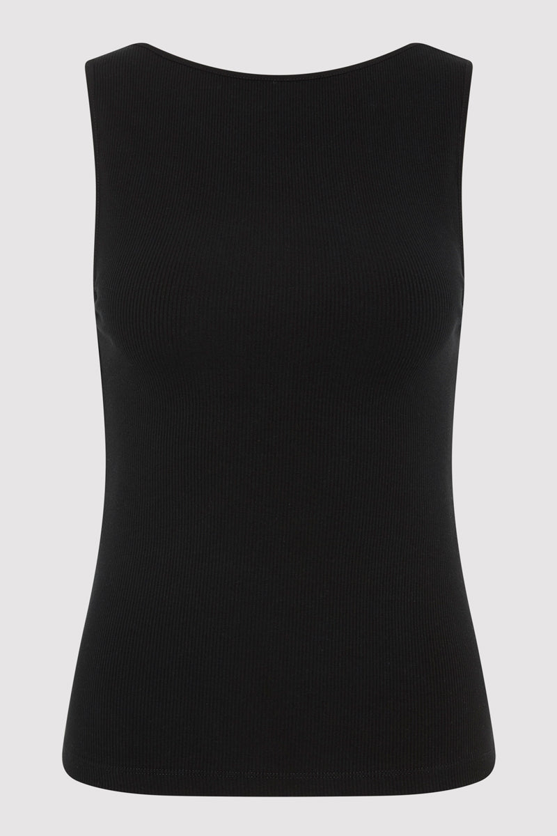 Rib Bateau Cut Out Top - Black