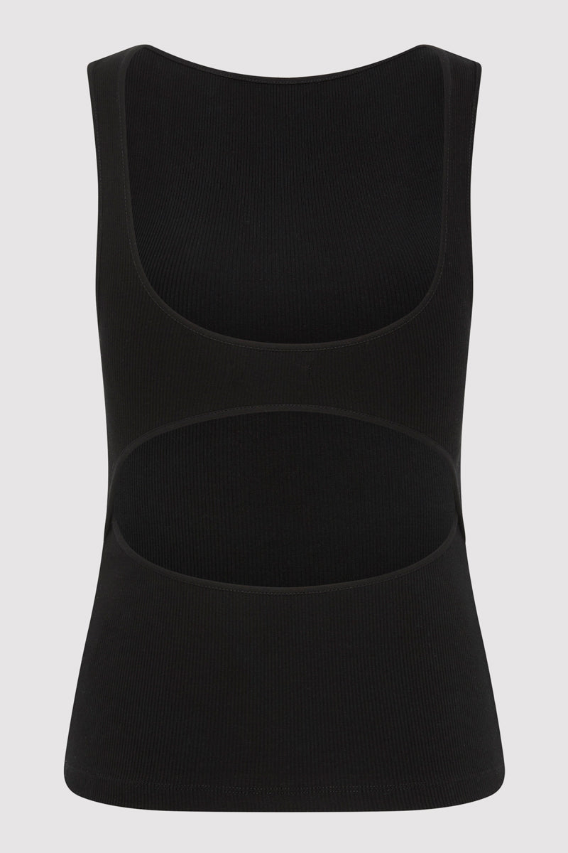 Rib Bateau Cut Out Top - Black