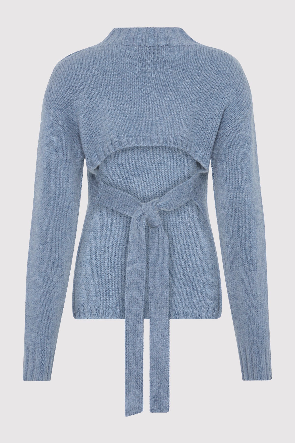 Wool Cashmere Blend Tie Back Jumper - Soft Blue