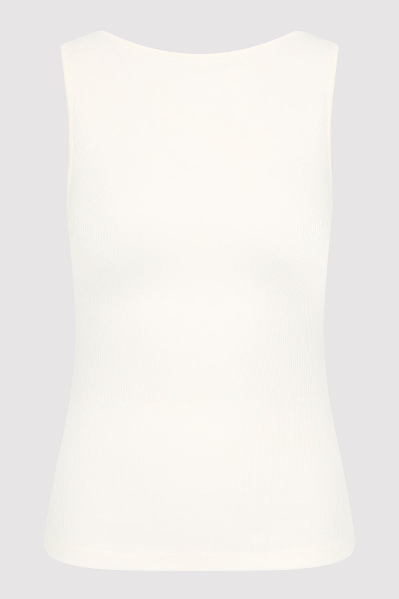 Rib Bateau Cut Out Top - White