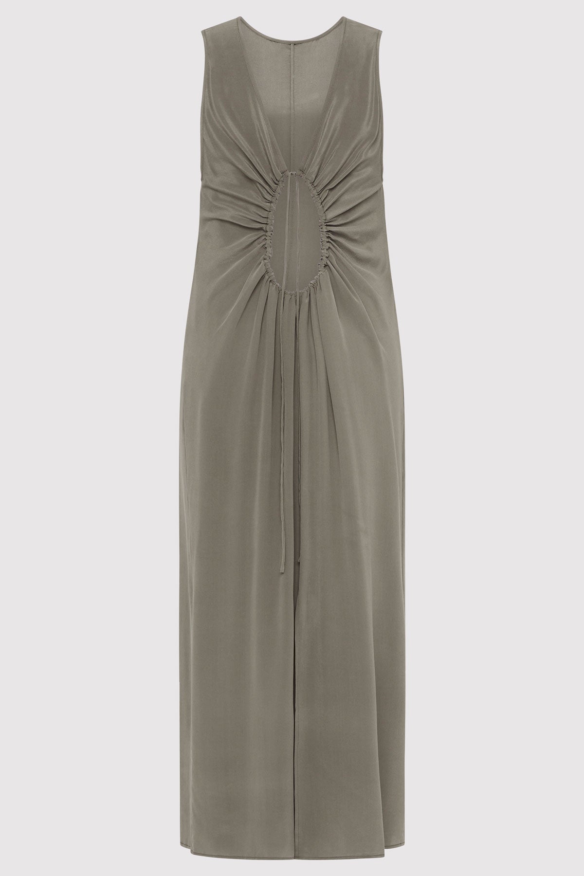 Drawstring Silk Dress - Smokey Olive