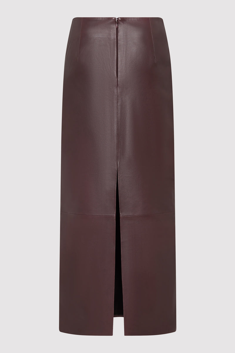 Leather Column Skirt - Bordeaux