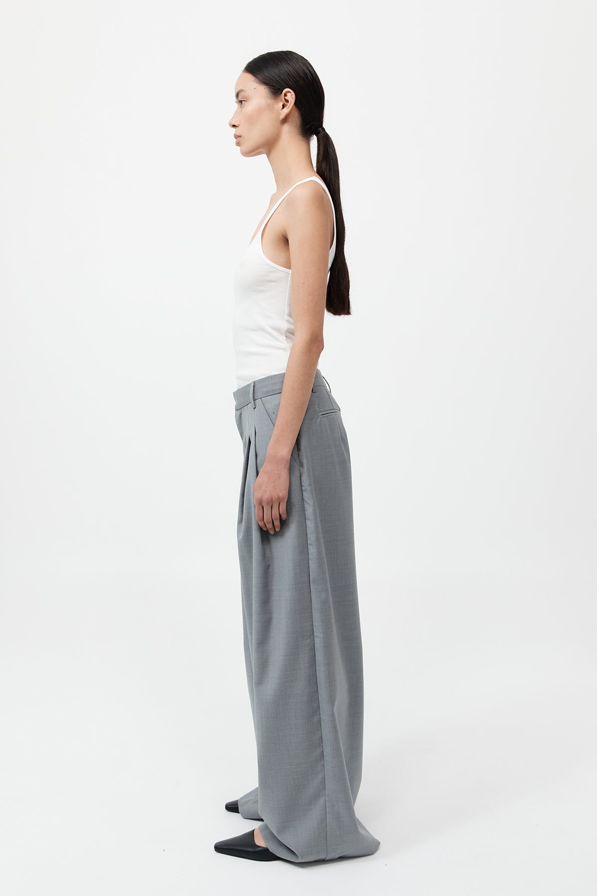 Wool Pleat Pants - Grey