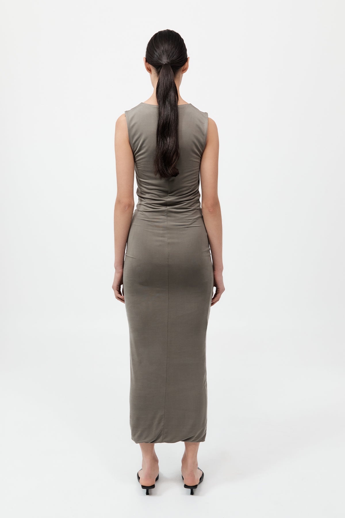 Cupro Jersey Drape Dress - Smokey Olive