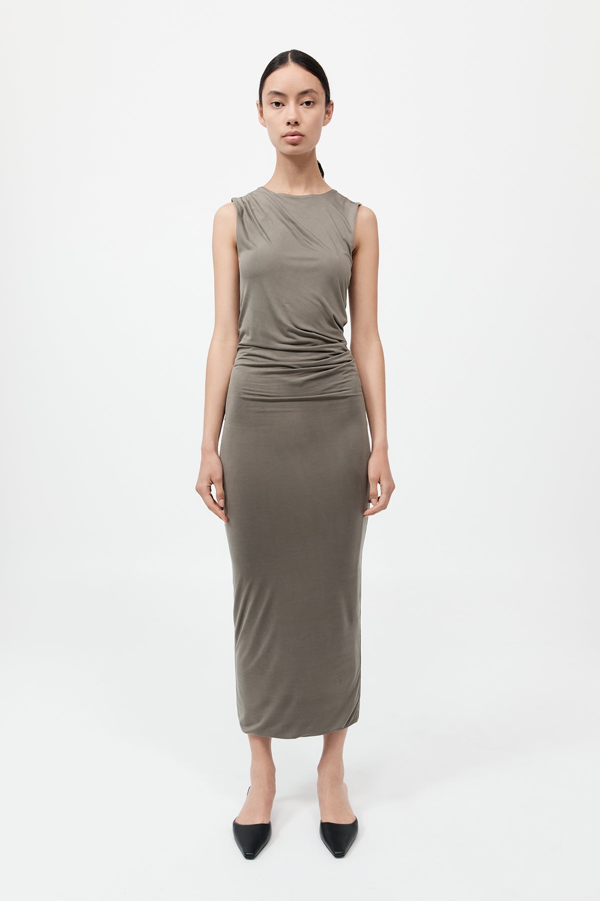 Cupro Jersey Drape Dress - Smokey Olive