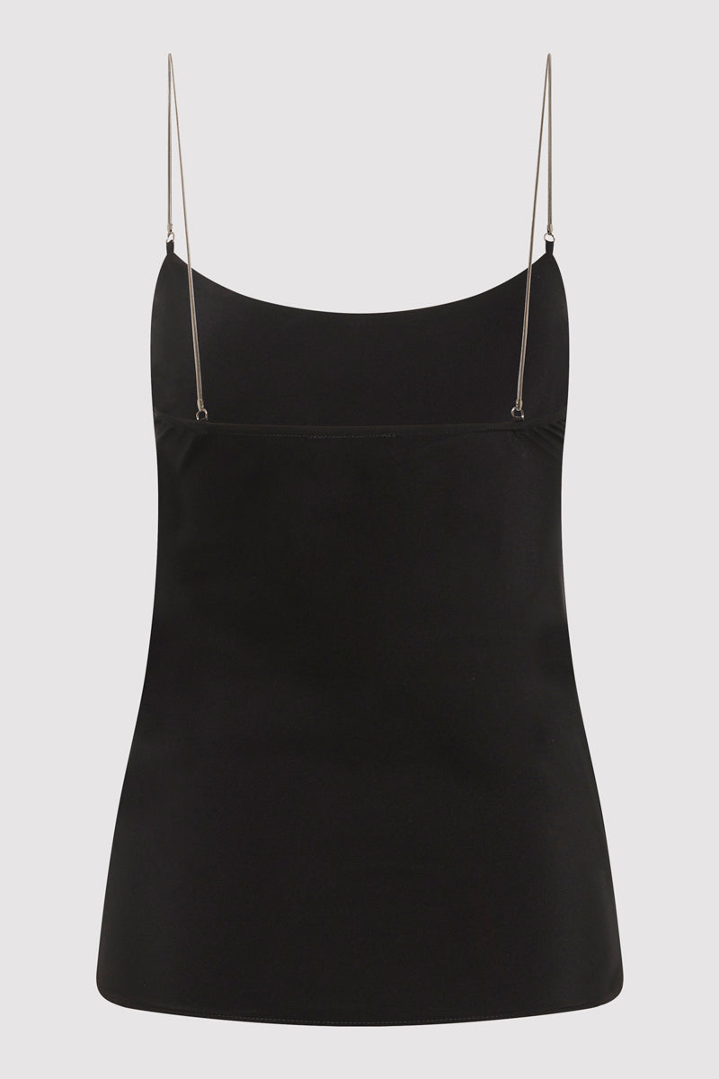 Fine Chain Silk Cami - Black