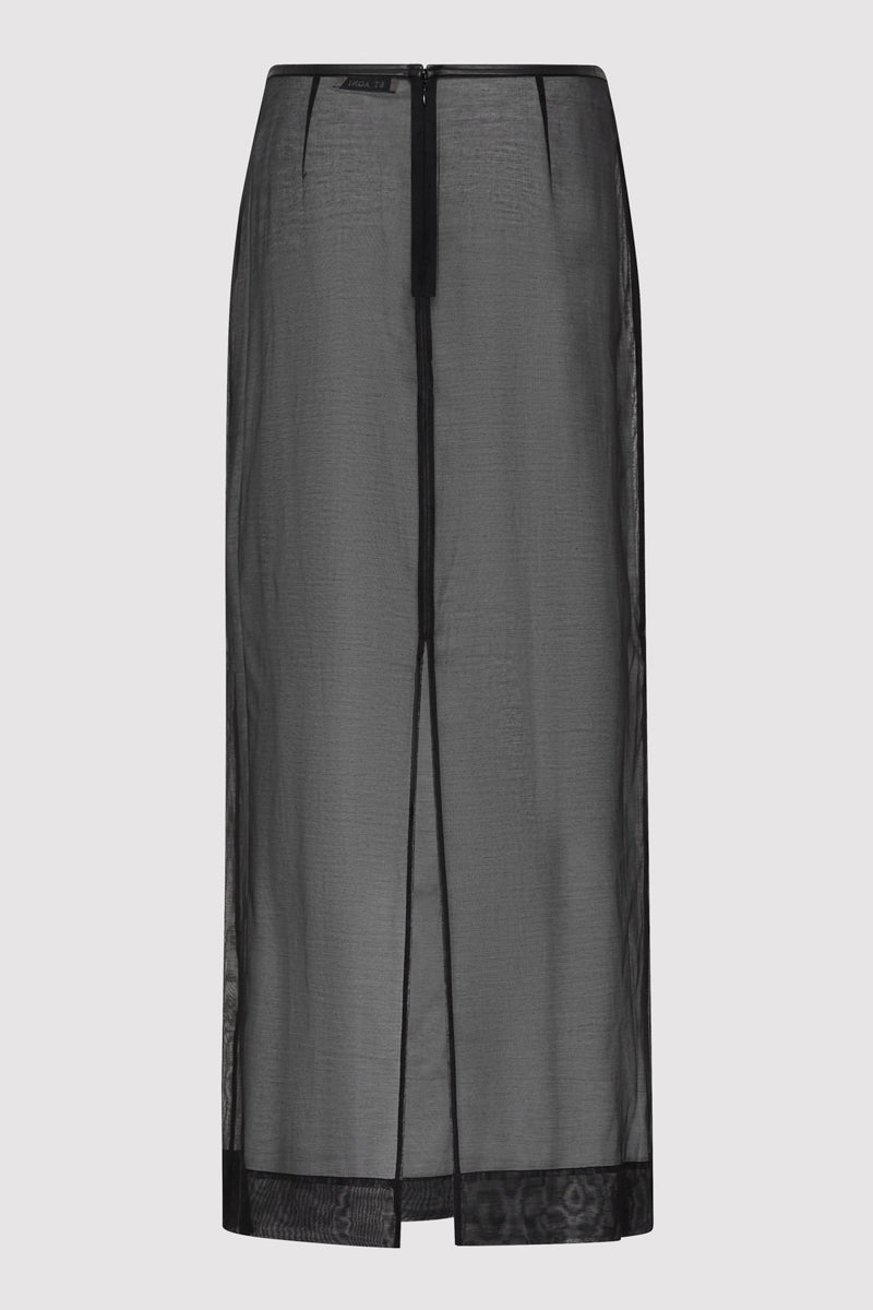 Sheer Leather Trim Skirt - Black