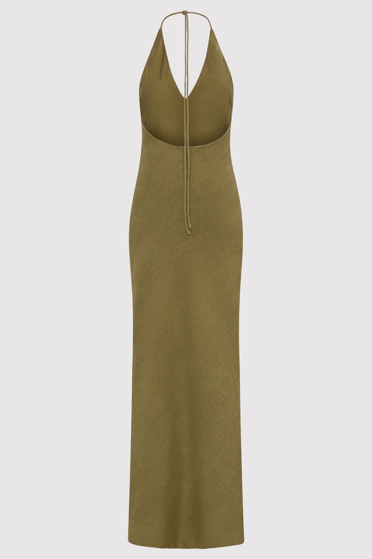 Linen Bias Halter Dress - Olive