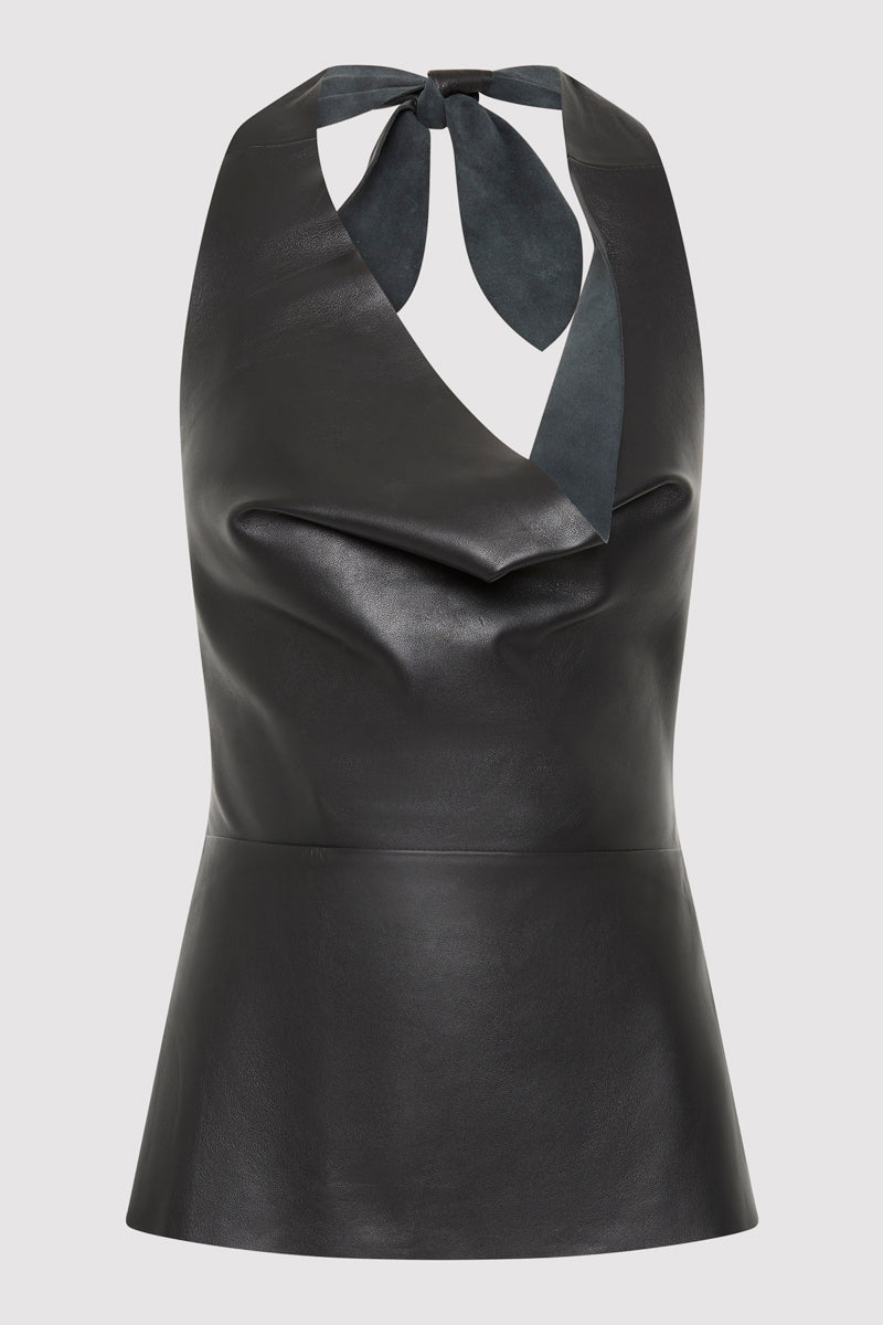 Leather Tie Top - Black