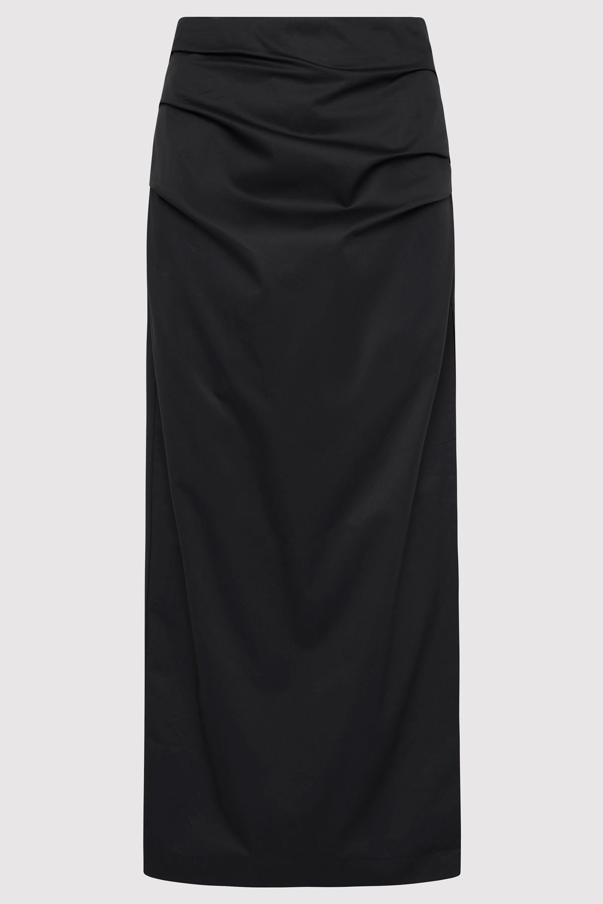 Cotton Tuck Midi Skirt - Black