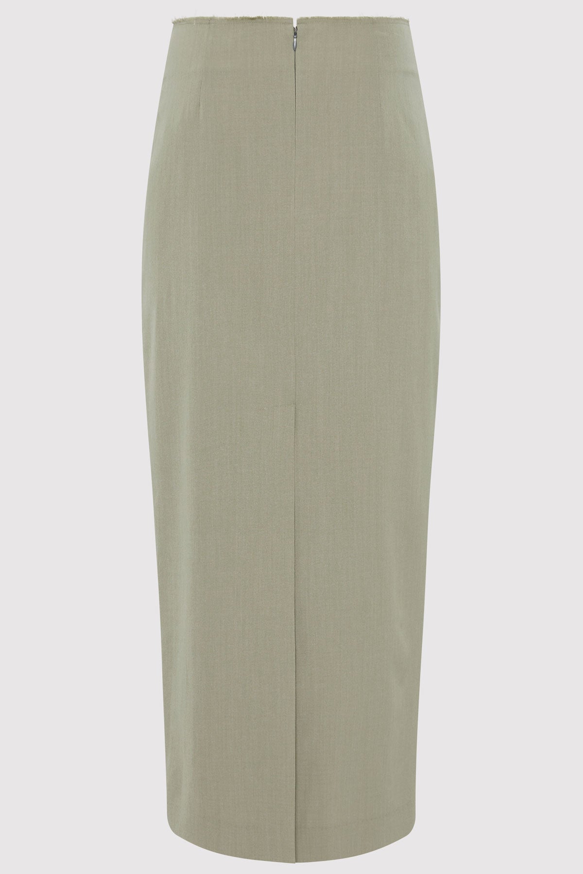 Raw Edge Column Maxi Skirt - Moss Grey