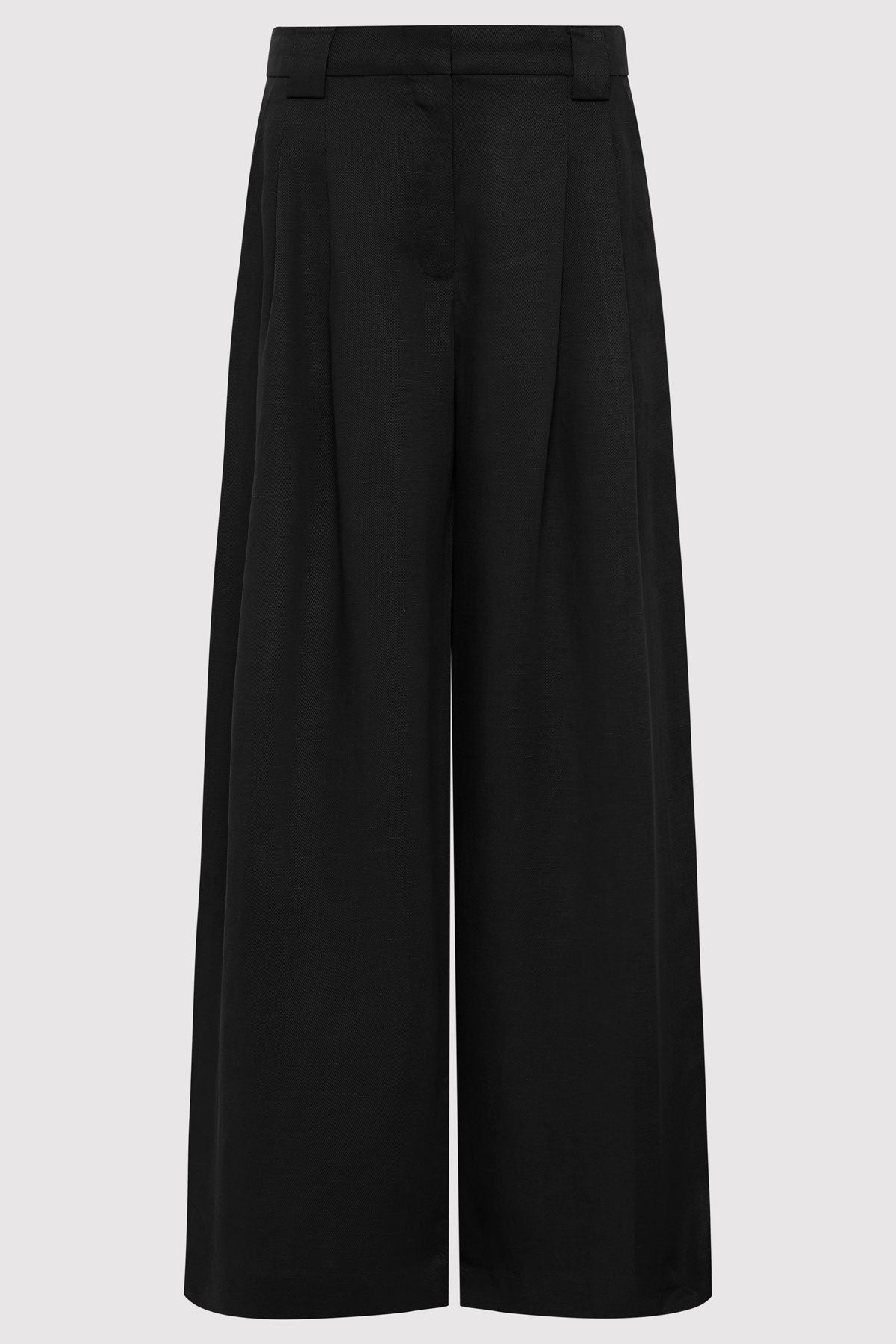 Wide Leg Pleat Pants - Black