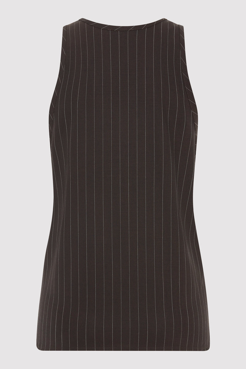 Wool Pinstripe Tank - Mahogany Stripe