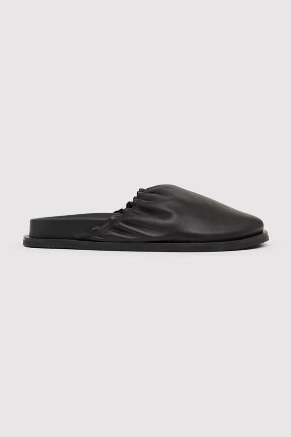 Soft Gathered Mules - Black