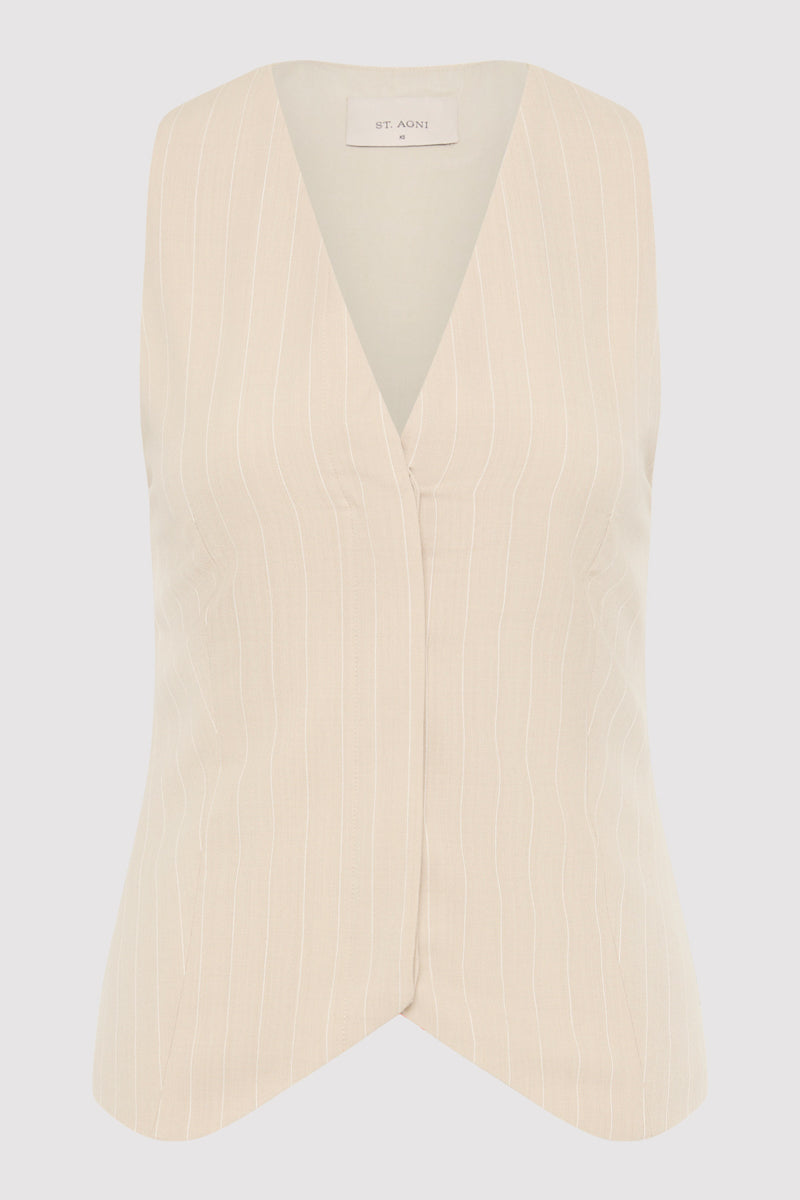 Pinstripe Wool Vest - Latte