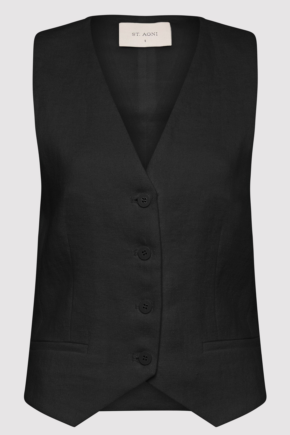 Tailored Linen Vest - Black