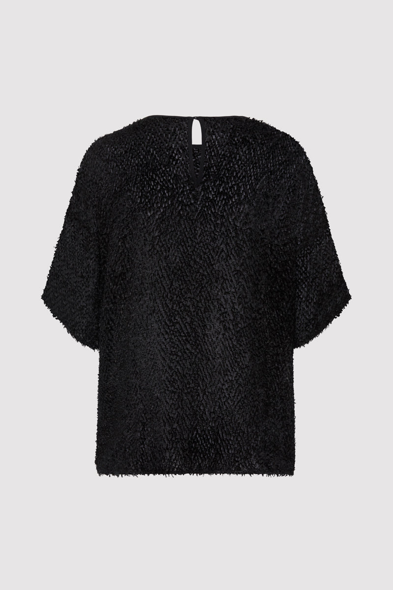 Feathered Silk Tee - Black