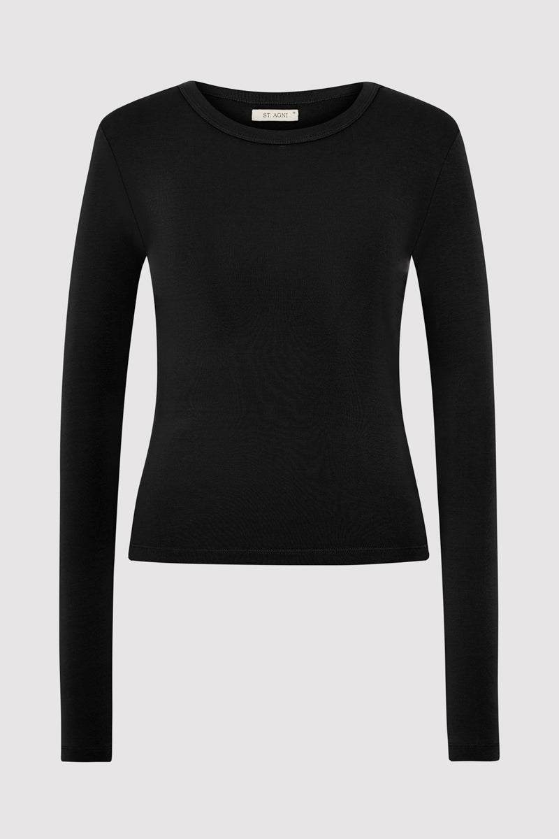 Organic Cotton Long Sleeve Top - Jet Black